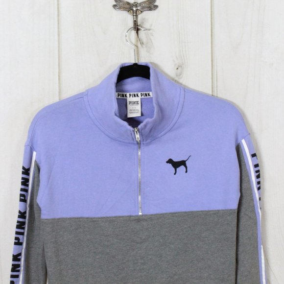 Victoria Secret's Pink High Neck Half Zip Purple Gray Pullover Sweatshirt Size S - Picture 2 of 12